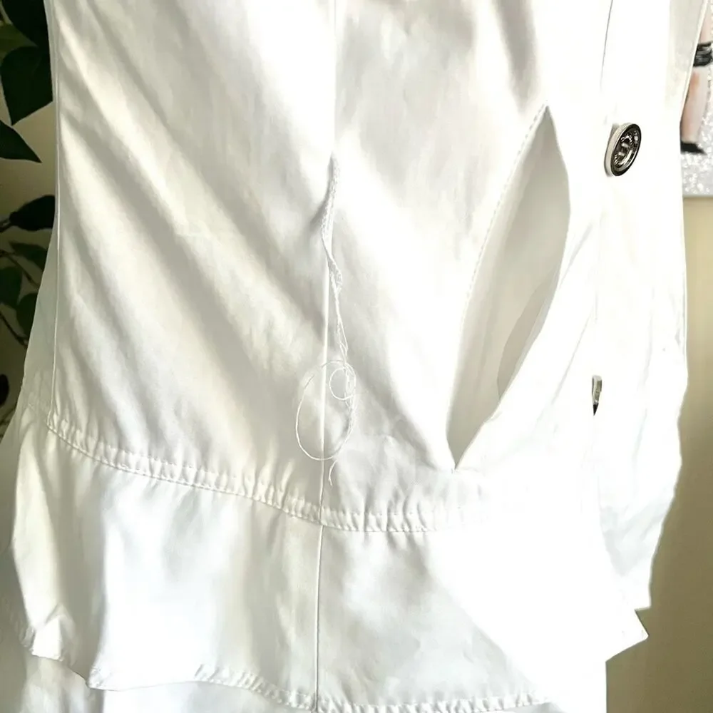 Calvin Klein Dressy White Ruffle Double Breasted Trench Coat Size Medium - Picture 7 of 9